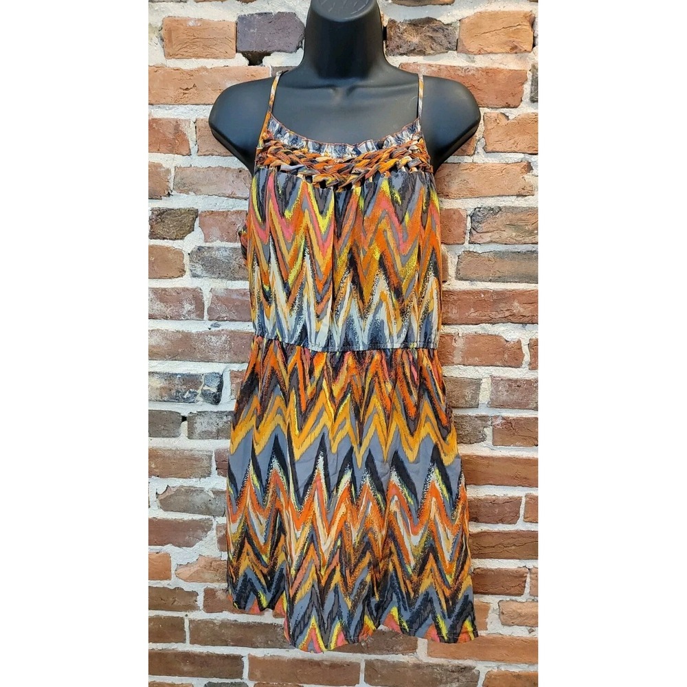 Charlie Jade Dress Silk Medium Chevron Print Casual Bohemian Multicolored